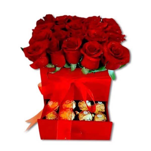 25 rosas, chocolates, joyero