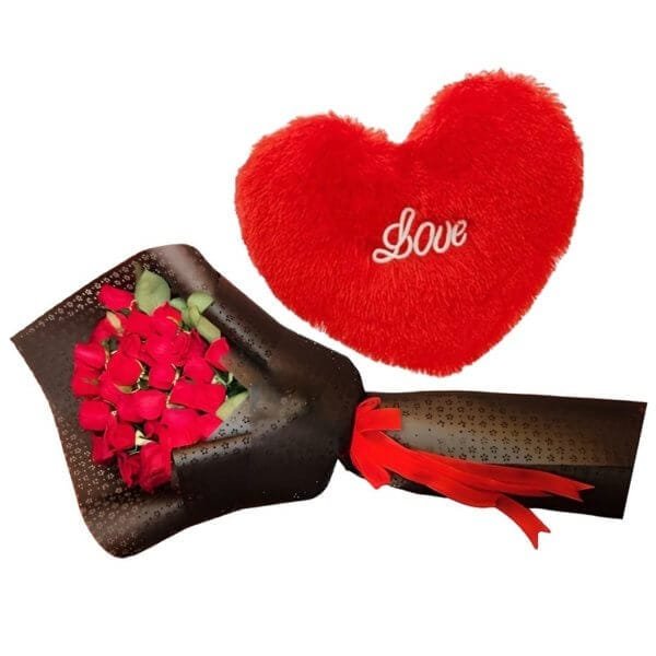 Combo 24 Rosas y Almohada LOVE