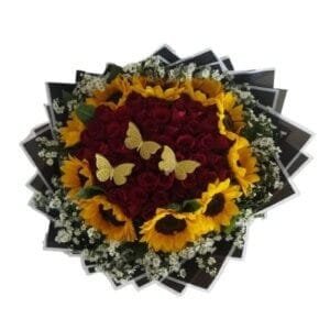 Ramo XL 50 rosas y 10 girasoles